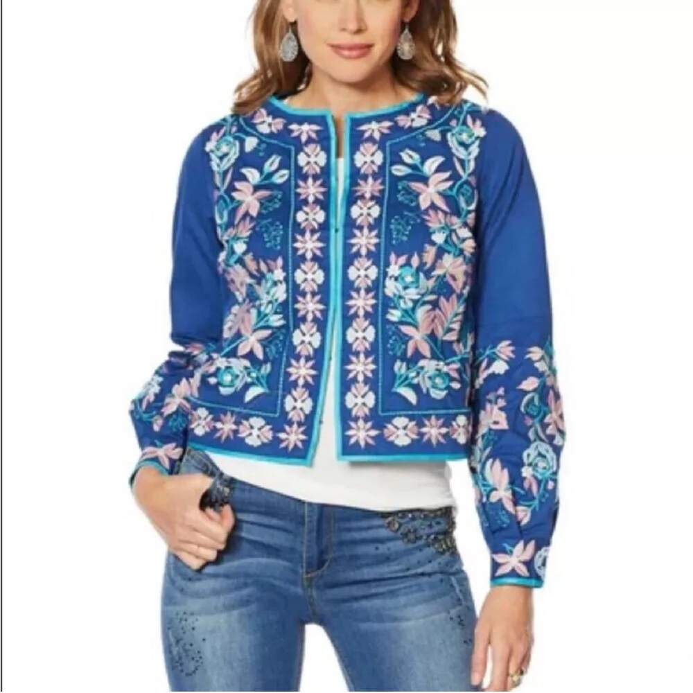 La Bellum Hillary Scott blue Embroidered Jacket women’s size XL NEW